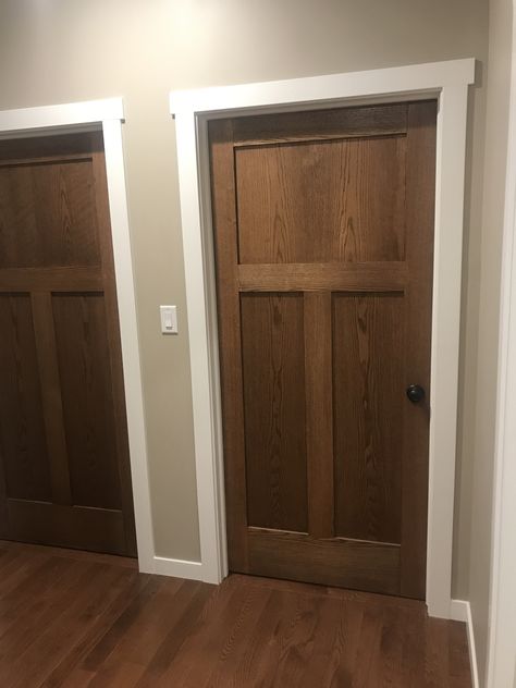 Craftsmen Interior Doors, Wood Trim Interior Craftsman, Mission Doors Interior, Stained Interior Doors Farmhouse, Stained Maple Interior Doors, Mission Style Doors Interior, Interior Doors Wood Stain, Bayer Built Interior Doors, Interior Door Styles Craftsman