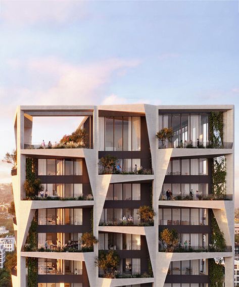 Dormitory Facade, Condominium Architecture, Hotel Facade, Apartments Exterior, Apartment Exterior, Beach Village, Coral Beach, Residential Building Design, Bjarke Ingels