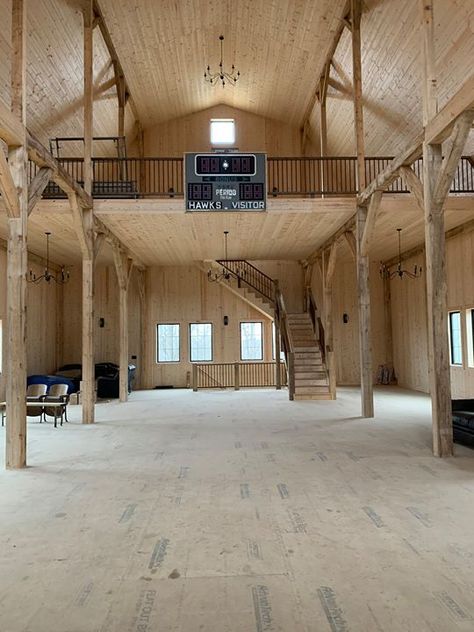 Barn Apartment Interior, Barn Renovation Ideas, Gambrel Barndominium, Pole Barn Garage Interior, Pull Barn House, Workshop With Loft, Gambrel Barn House, Shop Loft Ideas, Pole Barn Interior Ideas