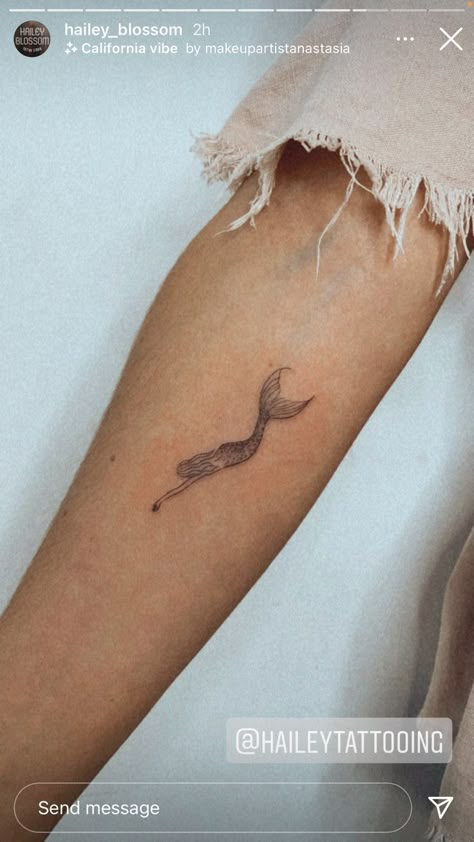 Mermaid Tattoos Minimalist, Reading Mermaid Tattoo, 3 Mermaids Tattoo, Tiny Mermaid Tattoo Simple, Mermaid Fineline Tattoo, Mermaid Tattoo Aesthetic, Mermaid Fine Line, Dainty Mermaid Tattoo, Mermaid Fine Line Tattoo