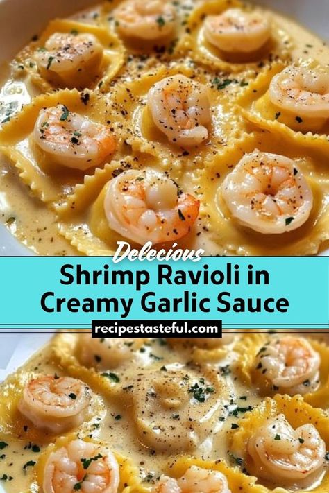 This luxurious dish features tender shrimp-stuffed ravioli in a rich, velvety garlic sauce, making it perfect for special dinners. Shrimp Ravioli Recipe, Shrimp Ravioli, Ravioli Sauce, Shrimp Sauce, Homemade Ravioli, Creamy Garlic Sauce, Ravioli Recipe, Special Dinner, Creamy Garlic