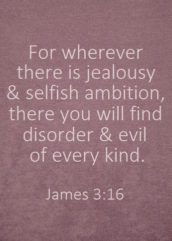 "For wherever there is jealousy and selfish ambition, there you will find disorder and evil of every kind." James 3:16 Saved by Shelli Vasquez Envy Quotes, Quotes Jealousy, Jealousy Quotes, James 3, Jealous Of You, Couple Quotes, Verse Quotes, Bible Verses Quotes, Bible Scriptures