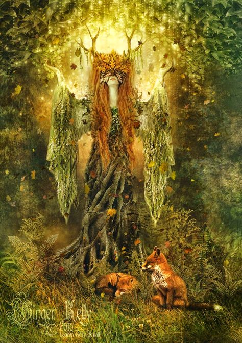 DragonsFaeriesElves&theUnseen : Dryads the Nymphs of the Trees Pagan Art, Hedge Witch, Forest Spirit, Long Red Hair, Spirited Art, Long Red, Fantasy Illustration, On The Ground, Gods And Goddesses