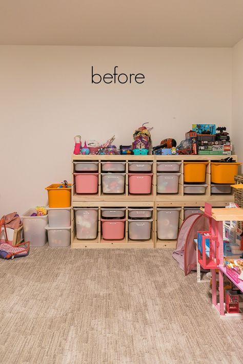 My Current House - So Much Better With Age Full Wall Playroom Storage, Small Toy Room Organization, Kids Toy Organization Small Spaces, Kids Art Storage Ideas, Small Playroom Storage Ideas, Basement Toy Organization, Small Bedroom Toy Storage Ideas, Trofast Playroom Ideas, Ikea Playroom Storage Ideas