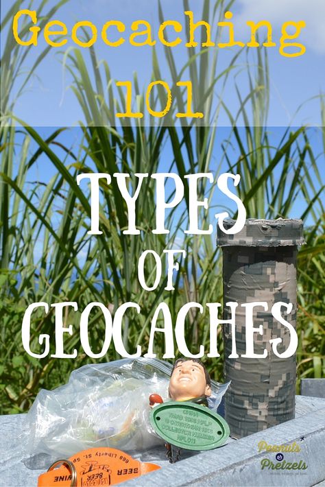 Geocaching 101: What Types of Geocaches are there? - Peanuts or Pretzels Geocash Ideas, Geo Caching, Geo Cashing, Geocache Log Book, Library Geocache, Geocaching Swag, Geocache Swag, Making A Geocache, Geocaching Containers