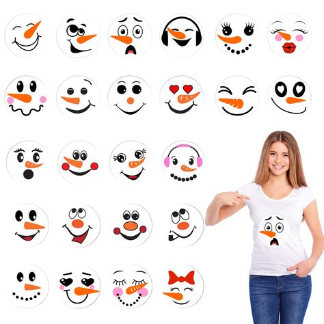 PRICES MAY VARY. 【Package List】: You will get 24 sheets of Christmas snowman face heat transfer vinyl stickers with cute patterns, bright colors and very stylish for your DIY craft needs. 【Cute Pattern】: This set of snowman expression vinyl stickers set has 24 different snowman faces you can match according to your clothing needs, providing you with a variety of DIY options to add a joyful holiday atmosphere. 【Reliable Material】: these snowman face heat transfer vinyl stickers are made of high q Snow Woman Art, How To Make A Snowman Nose, Snowman Crafts Diy For Kids, Snowman Faces To Paint, Cute Snowman Faces, Snowman Eyes, Printable Snowman Faces, Snowmen Faces, Window Paint