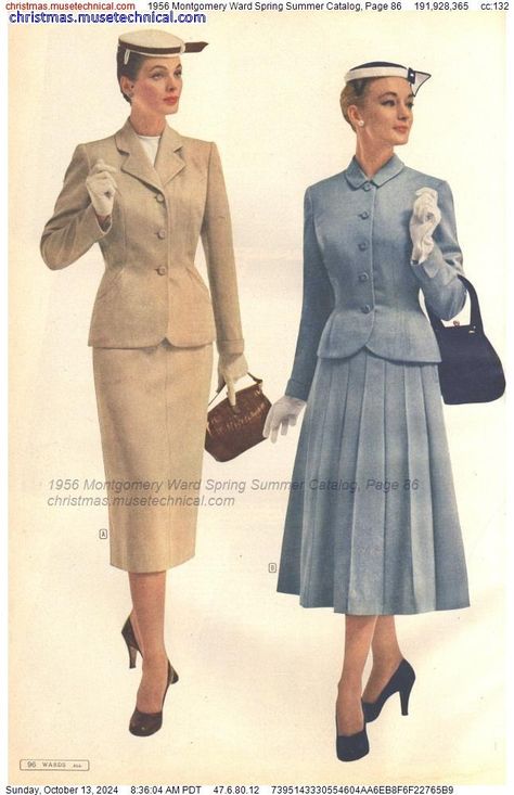 1956 Montgomery Ward Spring Summer Catalog, Page 86 - Catalogs & Wishbooks 1950 Office Fashion, 1950s Womens Suit, 1940s Suits Women, Womens Tailoring, 1950's Dresses, 1959 Fashion, 1940s Fashion Women, 1940's Fashion, Fashion 50s