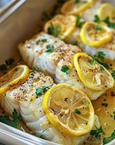 Seriously can't stop making this – 4 times in a month already! Lemon Butter Cod, Butter Cod, Cooktop Cove, Cod Fish Recipes, Seafood Dish Recipes, Cod Recipe, Fish Dinner Recipes, Cod Recipes, Fish Recipes Healthy