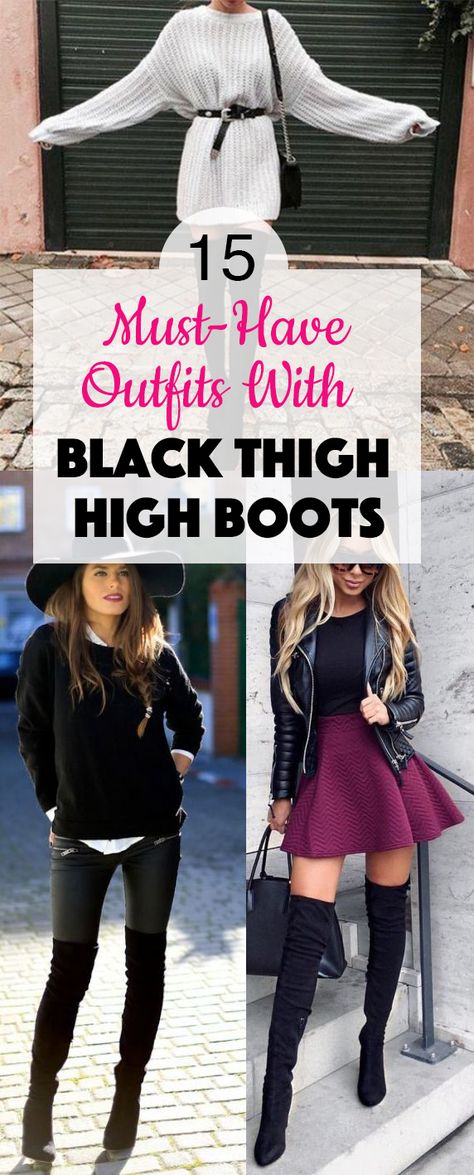 15 Must-Have Outfits With Black Thigh High Boots - Society19 Black Suede Boots Outfit, Thigh High Boots Outfit Winter, Long Black Boots Outfit, Black Thigh High Boots Outfit, Black Over The Knee Boots Outfit, Thigh High Boots Outfits, High Boots Outfit Winter, Black Knee High Boots Outfit, Tall Black Boots Outfit