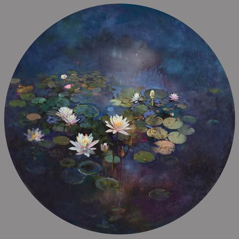 Circle Canvas, Colossal Art, Round Canvas, Nature Art Painting, Flower Art Painting, Painting Art Projects, Water Lilies, Diy Canvas Art, Canvas Art Painting