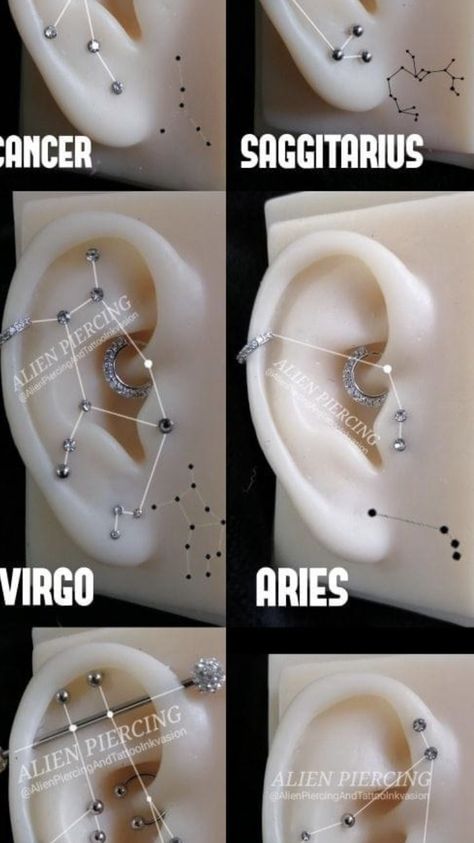 Saggitarius Nail Ideas, Piercings Chart, Virgo And Aries, Ear Piercings Chart, Piercing Chart, Piercing Inspo, Cool Ear Piercings, Face Piercings, Cute Ear Piercings