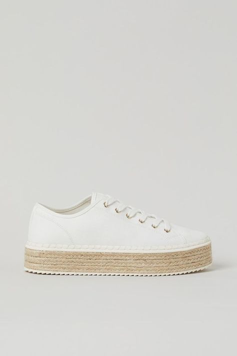 Espadrille Sneakers #HM Espadrilles Sneakers, Plateau Sneaker, White Espadrilles, H And M, Linen Joggers, Espadrille Sneakers, Espadrilles Platform, Rock Chic, Dog Wear