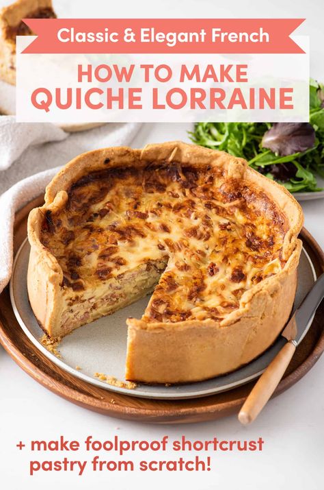 Quiche Lorraine is the ultimate savory pie. Get step-by-step instructions to make this elegant, rich, custardy French dish in your home kitchen! French Quiche, Classic Quiche Lorraine, Savoury Pastry Recipe, How To Make Quiche, Classic Quiche, Shortcrust Pastry Recipes, Cheese Tomato, Pastry Recipe, Tomato Pie