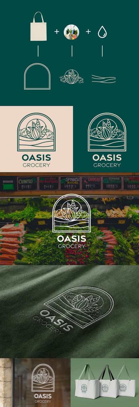 OASIS GROCERY LOGO on Behance Oasis Logo Design, Market Logo Ideas, Food Logo Design Ideas, Grocery Logo, Oasis Logo, Food Company Logo, Behance Logo, Food Brand Logos, Organic Food Logo