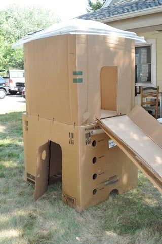 2-Story Cardboard Clubhouse : 7 Steps (with Pictures) - Instructables Cardboard House Craft, House Craft Ideas, Box Forts, Cardboard Box Fort, Cardboard Forts, Cardboard Rocket, Diy Fort, Cardboard Crafts Kids, Cardboard Playhouse