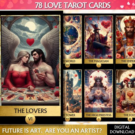 Tarot Cards Printable, Printable Tarot Cards, Mini Artwork, Love Oracle, 78 Tarot Cards, Love Tarot, Oracle Deck, Tarot Card Decks, Cards Printable