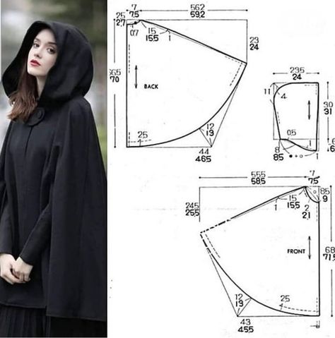 Cloak Pattern, Projek Menjahit, Sewing Patterns Blouse, Fashion Design Patterns, Sewing Tutorials Clothes, Blouse Pattern Sewing, Blouse Drafting Patterns, Diy Blouse Pattern, Sewing Design