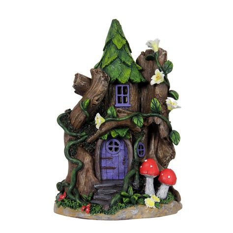 Solar Fairy House, Tree Stump Decor, Fairy Garden Cottage, Fairy House Kit, Fairy Doors On Trees, Fairy Garden Gnomes, Fairy Garden Doors, Red Mushrooms, Fairy Tree Houses