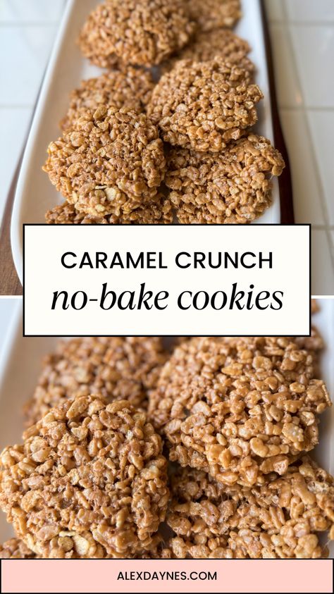 These Caramel Crunch No-Bake Cookies are the most delicious treat ever! They’re made with crispy rice cereal, caramel, chocolate, and marshmallows. These are the perfect summer treat because they’re no-bake, so they won’t heat your house! They come together in only 15 minutes and can be enjoyed right away! Make it with me! Kraft Caramel Bits, Chocolate Caramel Cookies, Baked Caramel, Caramel Crunch, Caramel Bits, Summer Salads With Fruit, Classic Cookies, Easy Treats, Milk Chocolate Chips