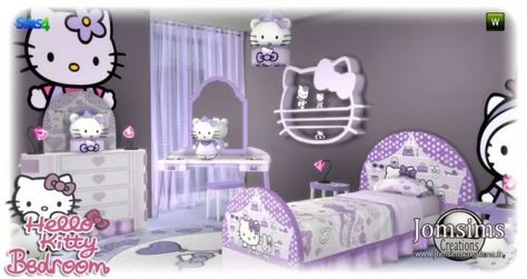 Cama Da Hello Kitty, Hello Kitty Bedroom Set, Hello Kitty Furniture, Toddler Bedroom Sets, Hello Kitty Decorations, Cat Bedroom, Kitty Theme, Hello Kitty Bedroom, Hello Kitty Bed