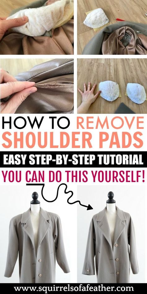 GREAT DIY guide on how to remove shoulder pads. This is a really easy sewing craft for adults who love thrifting and thrift flipping their wardrobe. Even if you aren't a textile craft master you can do this! Super cute. #craftsforadults #sewing #thriftedstyle Remove Shoulder Pads From Blazer, How To Remove Shoulder Pads From Blazer, Diy Shoulder Pads, Thrift Flipping, Shoulder Pads Fashion, Thrift Flip Ideas, Thrift Flip Clothes, Diy Thrift Store Crafts, Craft For Adults