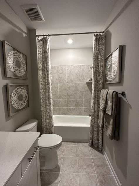 Light Grey Bathroom Decor, Grey Themed Bathroom, Cute Guest Bathroom Ideas, House Decor Bathroom, Plain Bathroom, Calm Bathroom Aesthetic, Apartment Master Bath, Bathroom Gray And White, Dark Grey Bathroom Decor Ideas