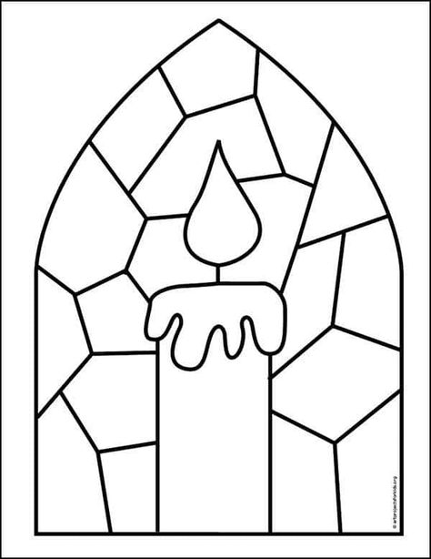 Easy How to Draw a Candle Tutorial and Candle Coloring Page Advent Coloring Pages For Kids, Candle Template Free Printable, Candle Stained Glass Patterns, Candle Coloring Page, Window Coloring Page, Christmas Candle Drawing, Advent Drawing, Candle Coloring, Christmas Light Coloring Page