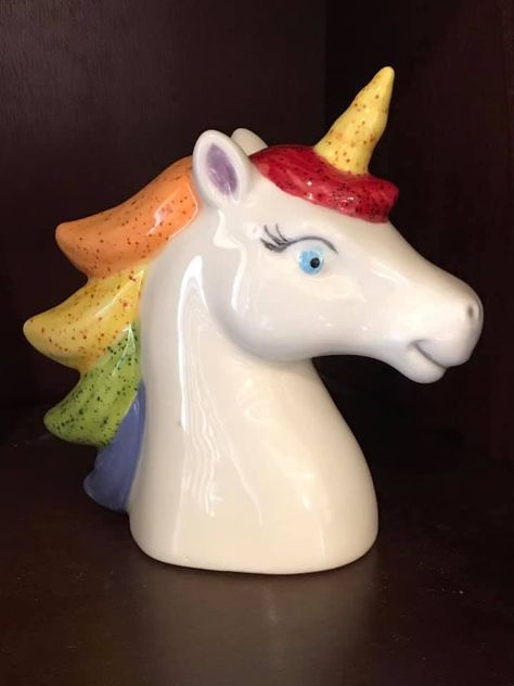 CUTENESS OVERLOAD!  No corny puns today.  Just this Unicorn Bank.   #gactybeeisland #glazedandconfused #paintyourownpottery #Tybeeisland #pottery Ceramic Unicorn Sculpture, Unicorn Pinch Pot, Unicorn Pottery, Clay Unicorn, Ceramic Pinch Pots, Unicorn Head, Paint Your Own Pottery, Pinch Pots, Painting Studio