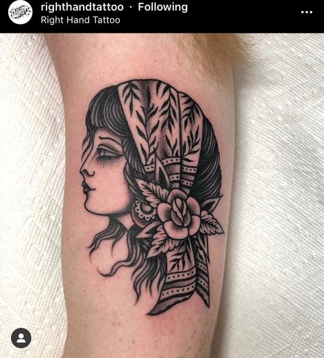 Romani Girl Tattoo, Romani Woman Tattoo, Romani Tattoos, Owen Tattoo, Traditional Tattoo Girls, Random Tattoos, Lady Tattoo, Skull Girl Tattoo, Sleeve Ideas