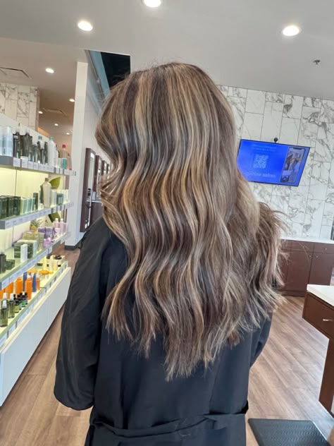 Full Highlights For Light Brown Hair, Brunette Heavy Blonde Highlights, Medium Blonde Highlights On Brown Hair, Teddy Bear Blonde Highlights, Brown Hair Full Highlights, Full Highlights Blonde On Brown Hair With Shadow Root, Shadow Root Blonde Highlights, Partial Highlights Brown Hair, Highlights To The Root