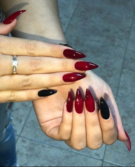 Black And Red Nails Stiletto, Devil Nails, Team Nails, Alternative Chic, Black To Red Ombre, Red Ombre Nails, Baby Boomers Nails, Black French Tips, Drill Team