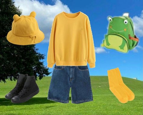 Dreamcore outfit, kidcore outfit, adventure time, Finn boy, kid style Kidcore Outfit Men, Yellowcore Outfits, Kidcore Fashion Men, Kidcore Outfit Boy, Dungarees Outfit Aesthetic, Childish Outfits, Dreamcore Outfits, Kid Core Outfits, Indie Kid Outfits