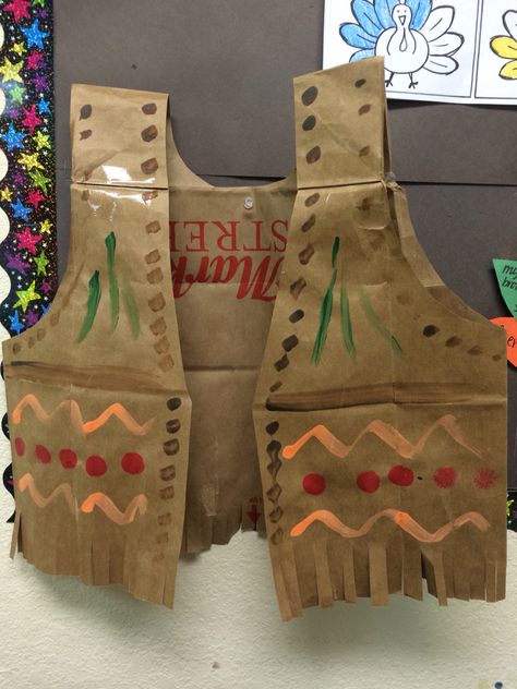 Thanksgiving Indian Vest Elf Thanksgiving, Indian Vest, Thanksgiving Food Crafts, Pilgrims And Indians, Cookies Pumpkin, Thanksgiving Kindergarten, Thanksgiving Crafts Preschool, Thanksgiving School, Shelf Elf