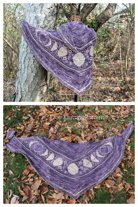 Wisdom of the Moon Shawl Free Knitting Pattern - Knitting Pattern Supernatural Knitting Patterns, Witchy Knitting Patterns Free, Goth Knitting Patterns Free, Cottagecore Knitting Patterns, Moon Shawl, Knit Aesthetic, Fall Knitting Patterns, Shawl Knitting, Knitting Hacks