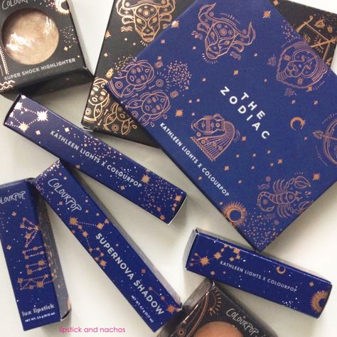 Colourpop KathleenLights Zodiac packaging lipstickandnachos Zodiac Packaging Design, Astrology Packaging Design, Cosmic Packaging, Zodiac Packaging, Eid Mubarak Greeting Cards, Kathleen Lights, Zodiac Cards, Whiskey Brands, Autumn Recipes