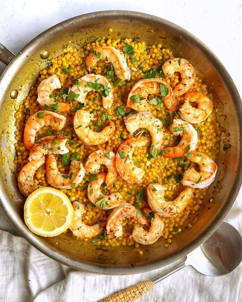 I’ve been on a cous cous kick lately. I think it can pack a ton of flavor and it’s super easy to cook. I also like to take something traditional and put a spin on it. Enter this cous cous shrimp scampi. 

It’s a simple dish, but because it is simple, I’d recommend not skimping on some of the ingredients that make it special (e.g. the wine. cook with the wine). Give that cous cous a little toast and you’ll also really bring out some toasty, warm flavors. Couscous And Shrimp, Shrimp Cous Cous Recipes, Shrimp And Couscous Recipes, Shrimp Couscous, Seafood Meals, Shrimp Dinner, Couscous Recipes, Dinner Meal Prep, Cous Cous