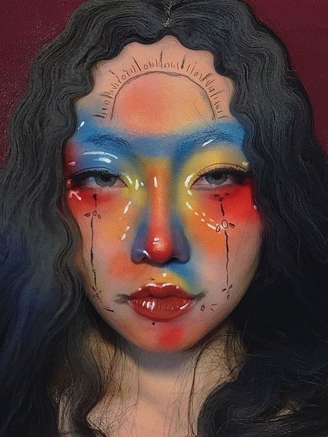 Abstract Art Makeup, Colorful Drag Makeup, Intricate Makeup Looks, Painting Makeup Art, Creative Face Makeup Art, Crazy Makeup Looks Creative Full Face, Facepainting Ideas Aesthetic, Makeup Creative Ideas, Make Up Artistique