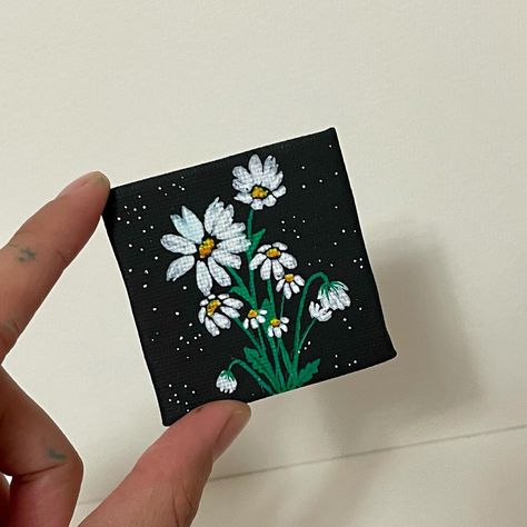 Size: 2x2 inches. Available on my Etsy store! #art #canvas #acrylicpainting #smallcanvas On Black Canvas, Small Canvas Paintings, White Daisies, Small Canvas, Canvas Paintings, Black Canvas, Art Canvas, Etsy Store, Canvas Painting