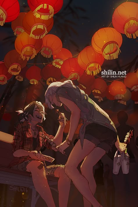 Fantasy Festival Art, Lantern Festival Anime, Japanese Festival Anime, Japanese Festival Anime Background, Chinese Artist Digital Art, Festival Drawing, Desenhos Love, Drawing Process, Poses References