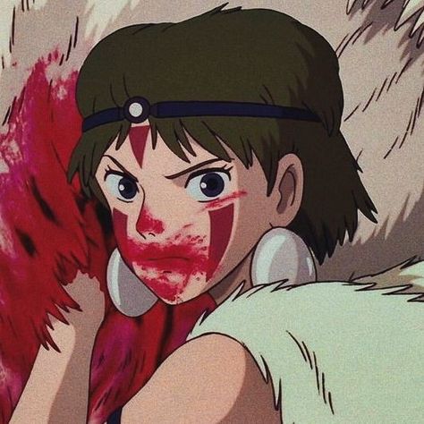 Princess Mononoke, Paint, Red, Anime