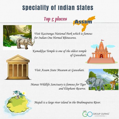 Top 5 ‪#‎destinations‬ you must visit while in ‪#‎Assam‬ ‪#‎TuesdayThoughts‬ ‪#‎GroupOuting‬ ‪#‎GoGroupOuting‬ Assam Tourist Places, General Knowledge For Kids, Indian States, Hindi Alphabet, Travel Infographic, Learn Facts, Student Travel, Kids Study, India Tour