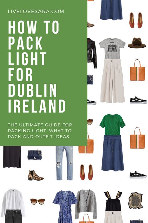 What to pack for two weeks in Dublin packing list | Dublin Outfit Ideas | What to Wear in Dublin | Ireland Packing list | Spring Packing List | Ireland Outfit Ideas | What to Wear in Ireland | Packing Light | Capsule Wardrobe | travel wardrobe | Summer packing list | travel capsule | livelovesara Travel Capsule Wardrobe Ireland Summer, Ireland Capsule Wardrobe Summer, Ireland Fashion Summer, Ireland Outfit Ideas, Ireland Outfits Summer, Dublin Outfit, Travel Wardrobe Summer, Dublin Packing List, Pack For Two Weeks