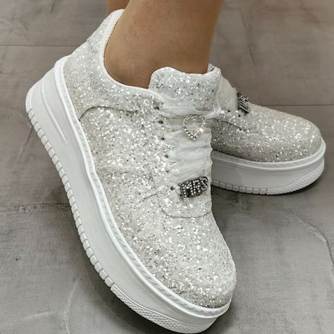 Bridal shoes Luxury quality More White Glitter Sports bridal shoes personalization options with color options whiter bride shoes New Stilo Glitter Tennis Shoes, Wedding Shoes Sneakers, Bridal Sneakers, Sparkly Wedding, White Bride, Womens Wedding Shoes, Bride Shoes, White Glitter, Tennis Shoes