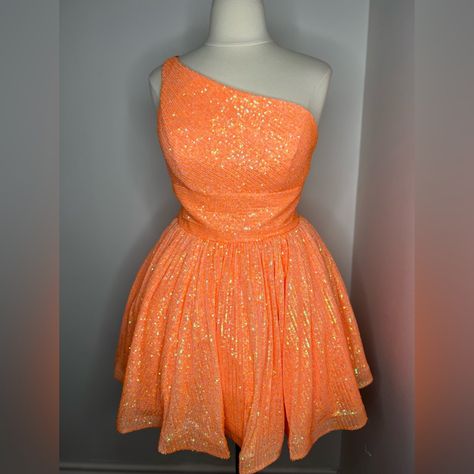 Sherri Hill Cocktail #55101 Machine Sequin Fabric One Shoulder. The Bodice Features A Cinched Waistline White The Back Features A Stunning Double Strap Zipper Closure. Color Is Orange New With Tags. Never Worn Or Altered Formal Dresses Orange Short, Short Orange Homecoming Dresses, Winter Formal Dresses Short Orange, Organge Hoco Dresses, Orange Sequin Hoco Dress, Orange Hoco Dress, Sherri Hill Short Dresses, Sherri Hill Homecoming Dresses, Lace Up Back Dress