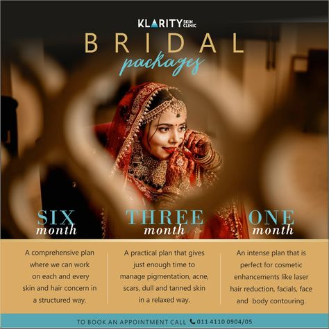 Our carefully crafted three packages are designed for Brides to make them look absolutely stunning on their SPECIAL DAY! #6monthbridalpackage #3monthbridalpackage #1monthbridalpackage #klaritybride #weddingday #preweddingpackages #klarityskinclinic #gk2 #newdelhi Bridal Packages, Package Ideas, Makeup Package, Poster Aesthetic, Laser Skin, Skin Clinic, Wedding Package, Pre Wedding, Bridal Makeup