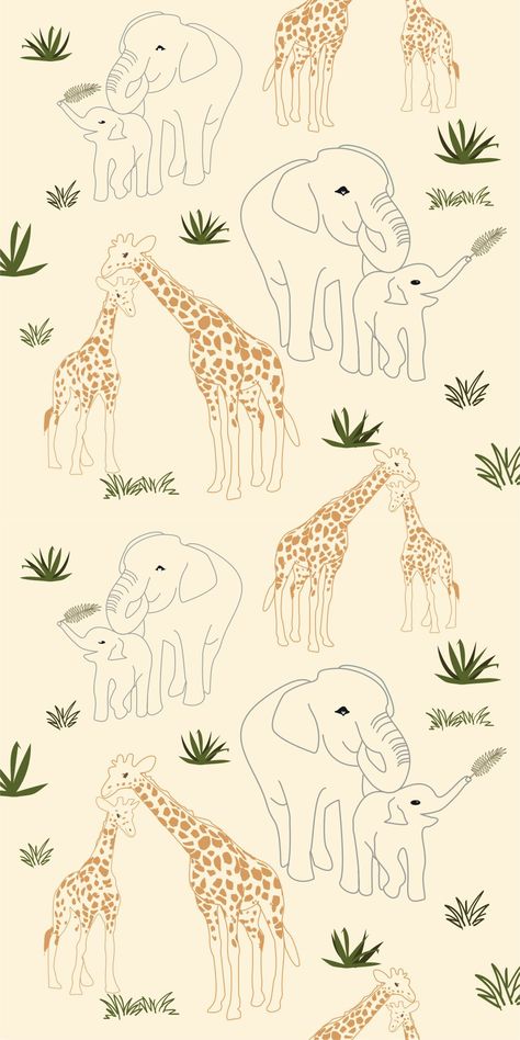 Motherhood - Pattern with giraffe & elephant mums with theis babies - by Teia Wallpaper Elephant Iphone, Giraffe Wallpaper Iphone, Giraffe Background, Giraffe Wallpaper, Lemon Theme, Grass Pattern, Baby Illustration, Simple Phone Wallpapers, Phone Ideas