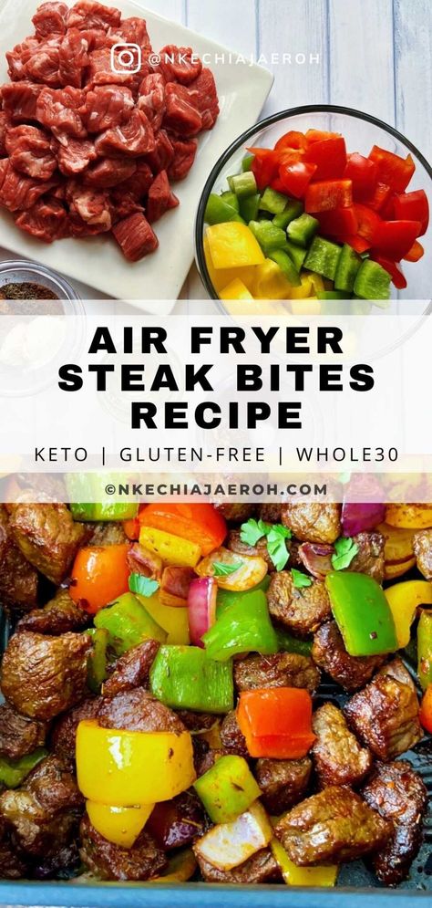 Air Fryer Steak Meal Prep, Steak Bites And Peppers, Air Fryer Steak And Peppers, Air Fryer Meat And Vegetables, Pepper Steak Meal Prep, Air Fryer Steak Bites And Peppers, Keto Dinner Recipes Easy Air Fryer, Air Fried Meal Prep, Healthy Dinner Recipes For Two Air Fryer