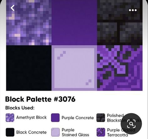 Amethyst Color Palette Minecraft, Purple Blocks Minecraft, Minecraft Purple Floor Designs, Minecraft Colors Palette, Minecraft Color Palette Purple, Purple Minecraft Palette, Minecraft Purple Gradient, Dark Block Pallet Minecraft, Dark Oak Color Palette Minecraft