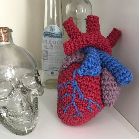 Crochet Heart Realistic, Human Heart Crochet Pattern Free, Organ Crochet Pattern, Anatomical Heart Crochet Pattern Free, Crochet Anatomy Pattern Free, Crochet Human Heart, Crochet Organs, Crochet Gift For Boyfriend, Crochet Anatomical Heart