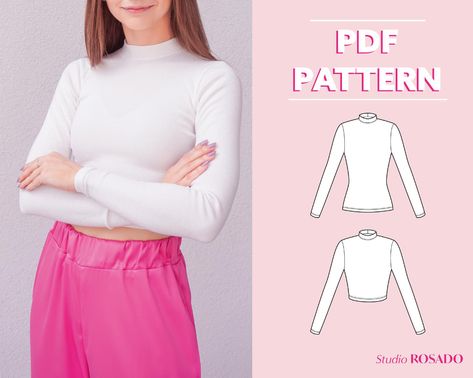 Womens high neck long sleeve top & crop top Tanith | Etsy High Wasted Skirt, Sewing Designs, High Neck Long Sleeve Top, Penny Pinching, Clothing Business, Outfit Plan, Costume Patterns, Top Sewing Pattern, High Neck Top